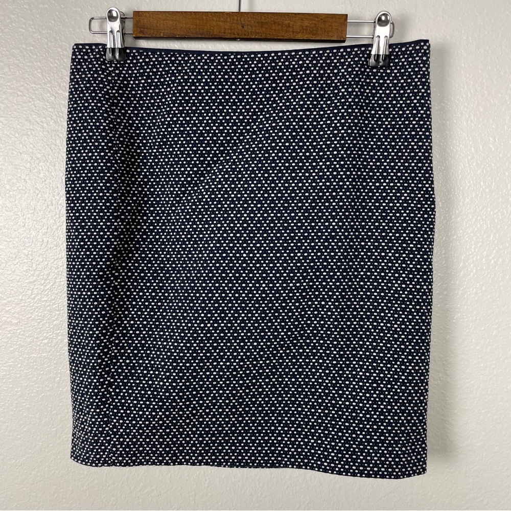 Cynthia Rowley Sz 4 Navy White Textured Dot pencil skirt Cotton Polyester Lined